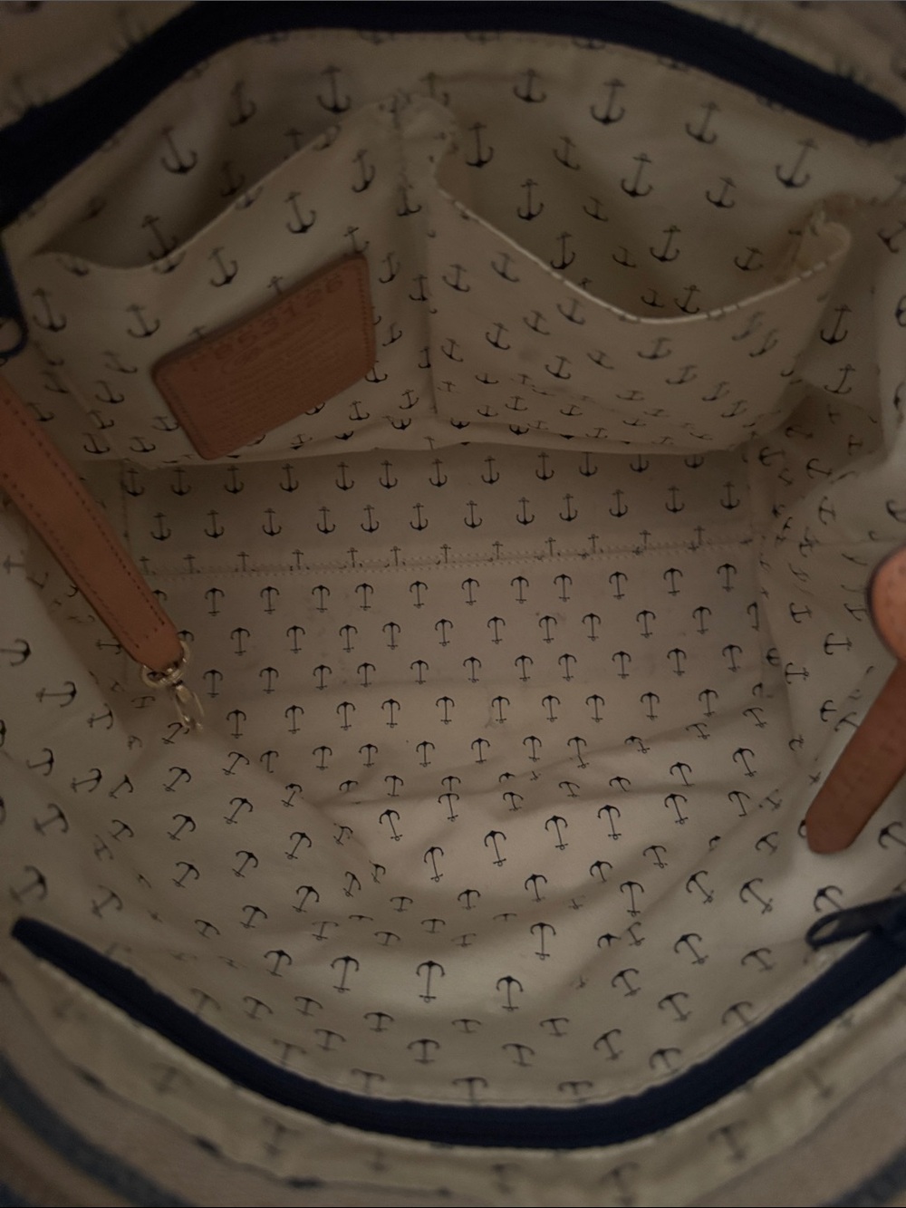 Brighton Navy and Cream Striped Canvas Tote with Tan Leather Accents - Picture 6 of 11